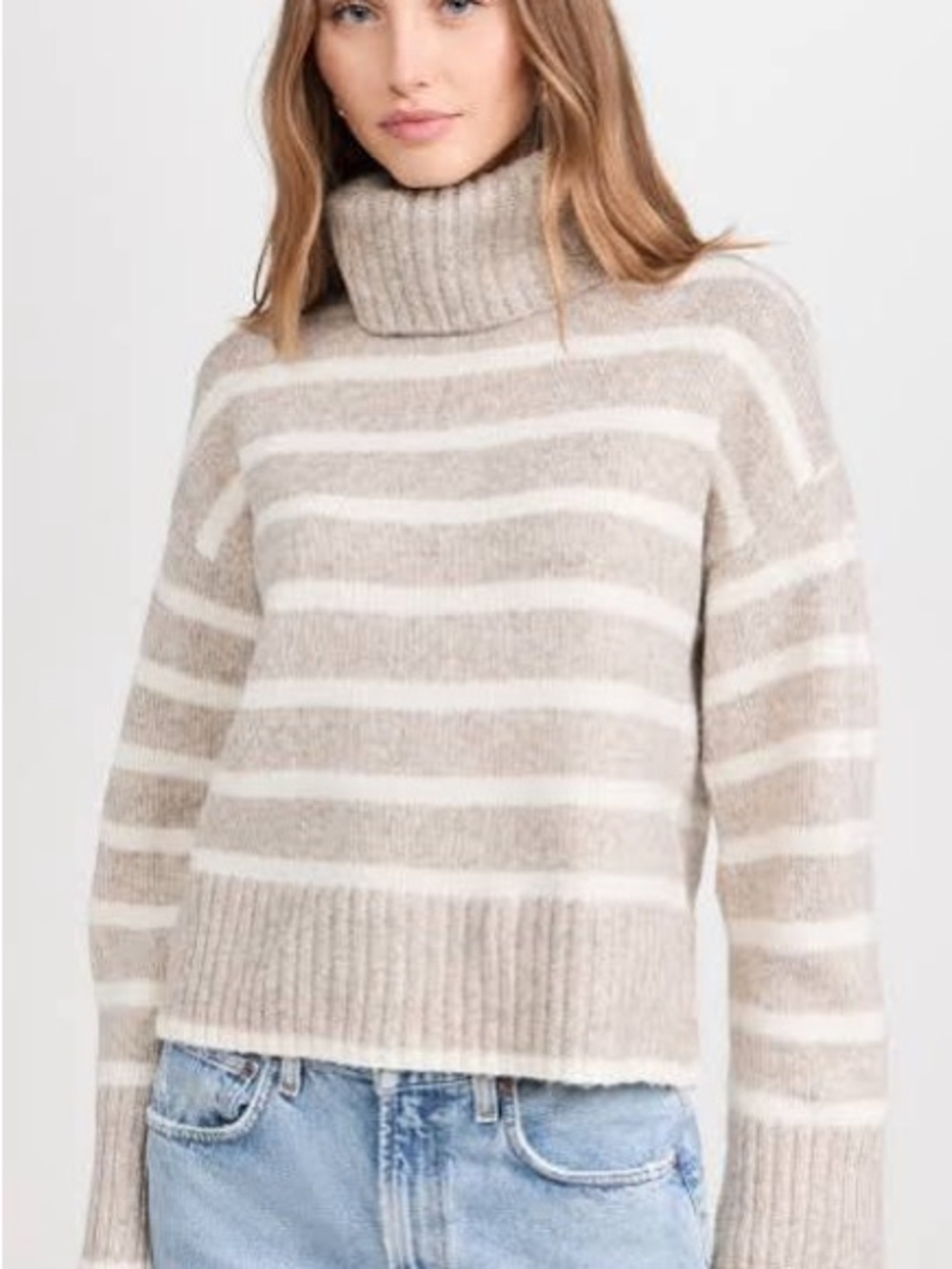 Z Supply Striped Cowl Neck Sweater in Beige & White